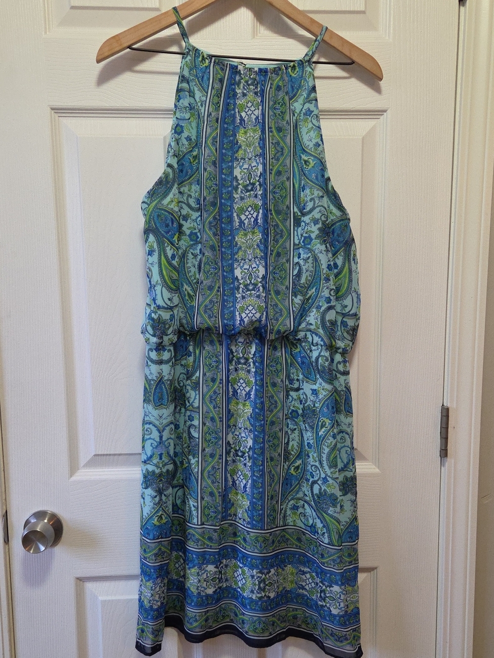 London Times Blue & Green Paisley Halter Midi Dress